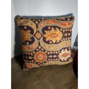 Throw Pillow AFSHAR Needlepoint Abstract Design 16x16 Navy Eggplant Poly Fill